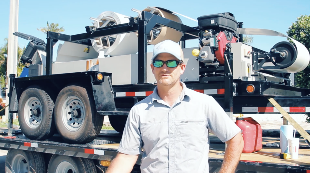 Transporting a machine in hot weather.