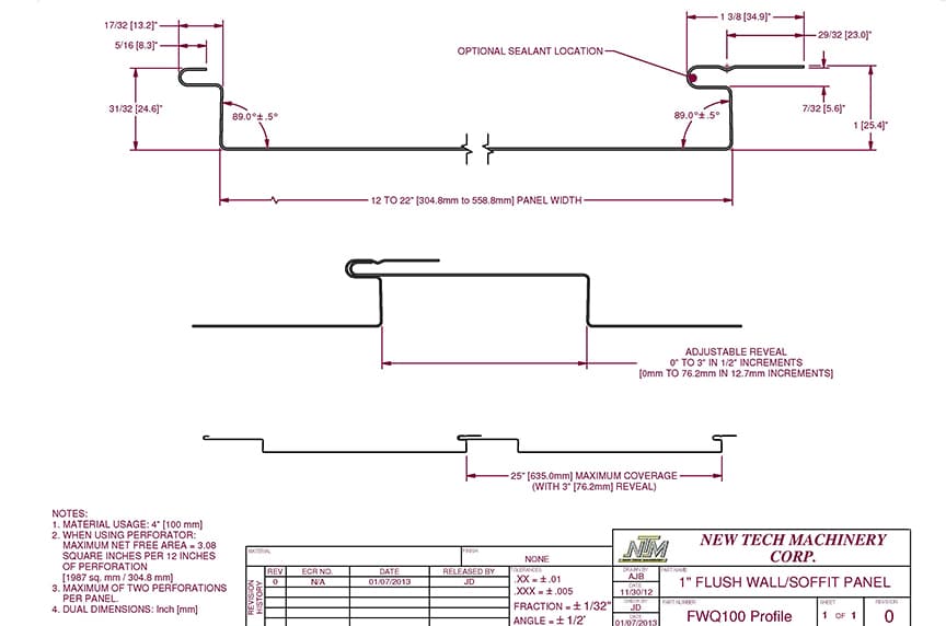 FWQ100 panel profile drawing and specs