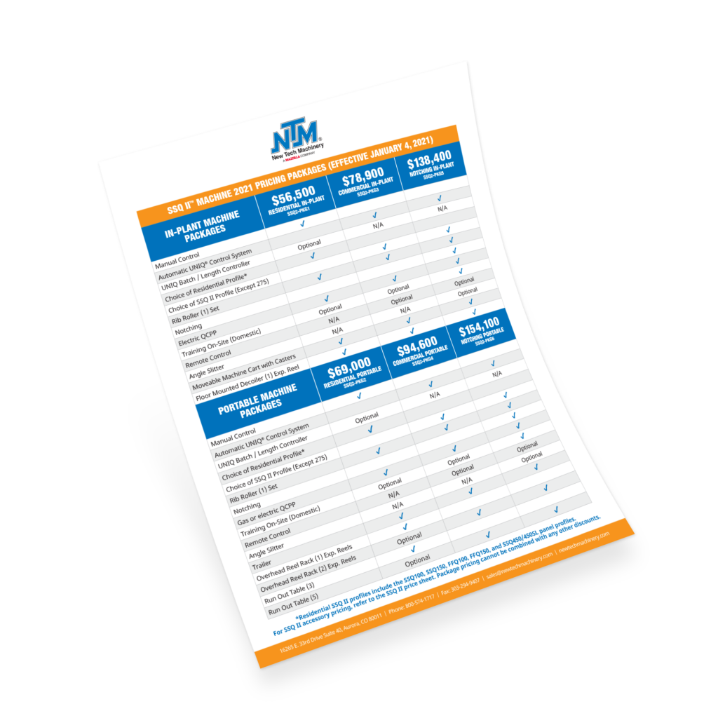 SSQII Packages Pricing Sheet