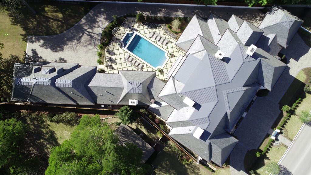 Luxury home with metal roof