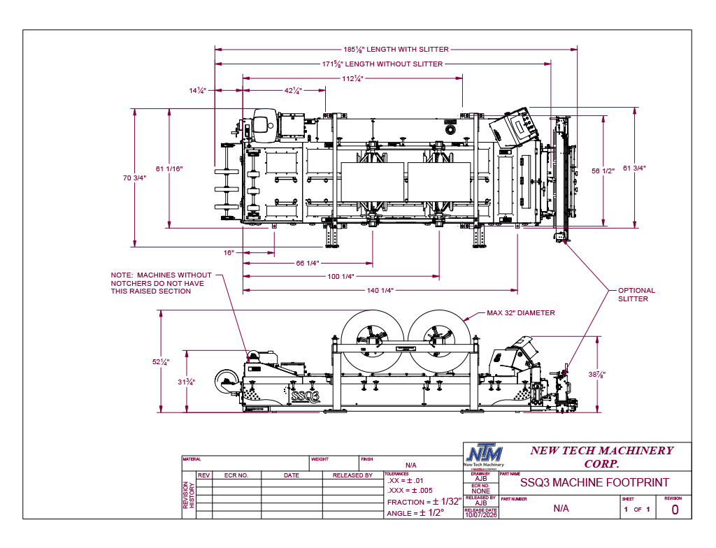 Machine footprint diagram for SSQ3 Roof Panel Machine Footprint